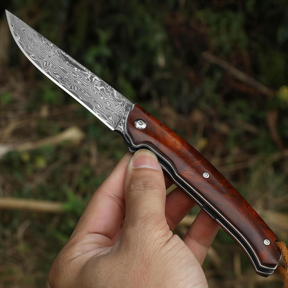 Damast Klappmesser VG10 – Holzgriff & Lederscheide
