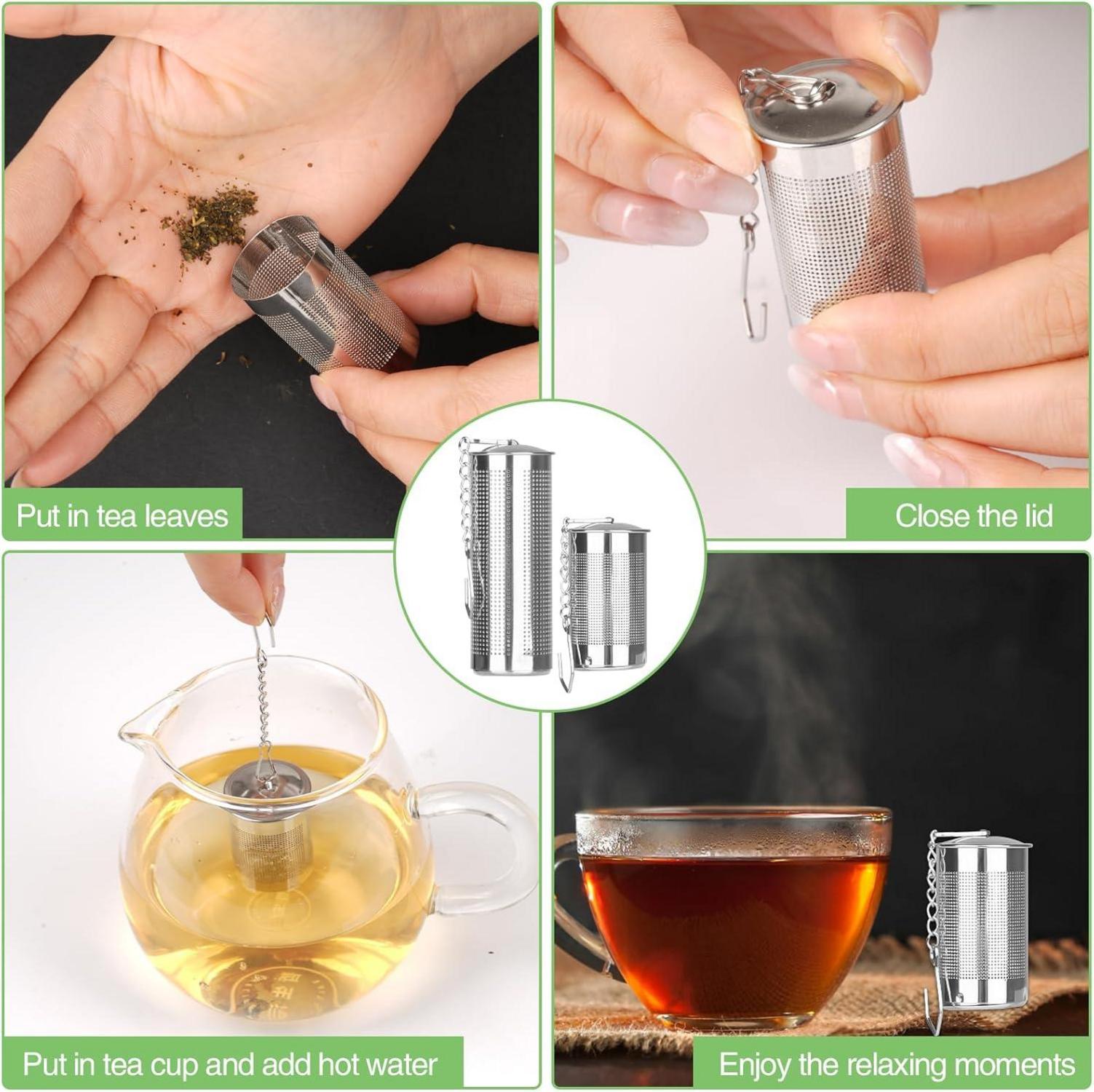 Edelstahl Teesieb für Losen Tee mit Feinen Filterlöchern & Kettenhaken 4er-Set