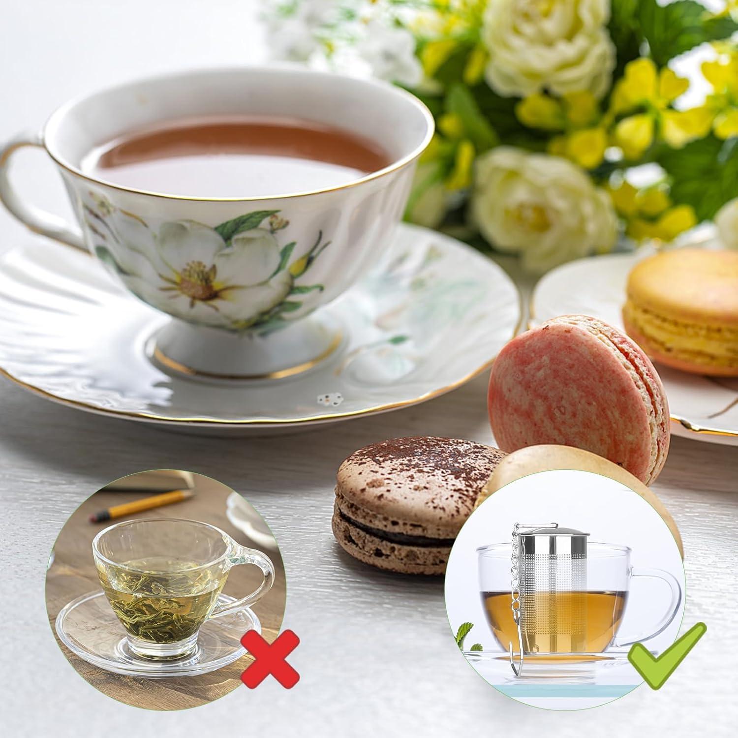 4er Teesieb Set Edelstahl Größe S/L Teefilter mit Kettenhaken & Deckel