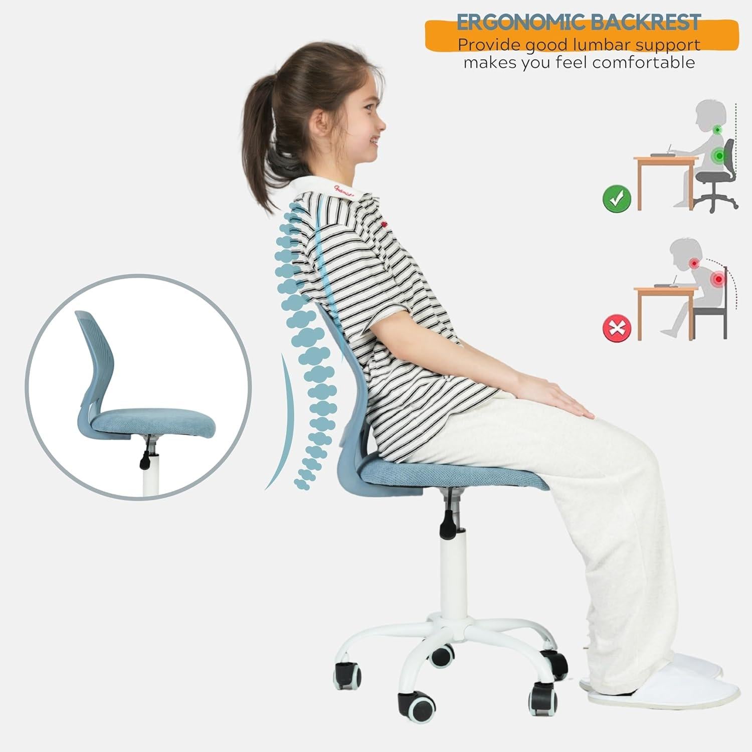 Ergonomischer Schreibtischstuhl Leinenstoff Hellblau ohne Armlehne