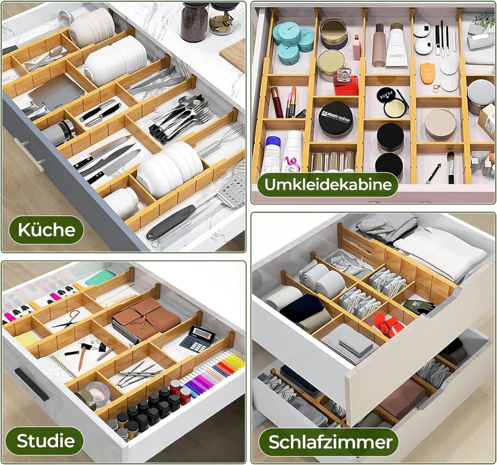 Schubladentrenner Verstellbar 6 Stück Organizer Antirutsch Bambus