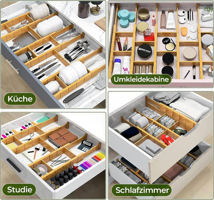 Schubladentrenner Verstellbar 6 Stück Organizer Antirutsch Bambus