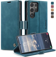 Samsung Galaxy S24 Ultra 5G Hülle Leder Flip Case Blaugrün