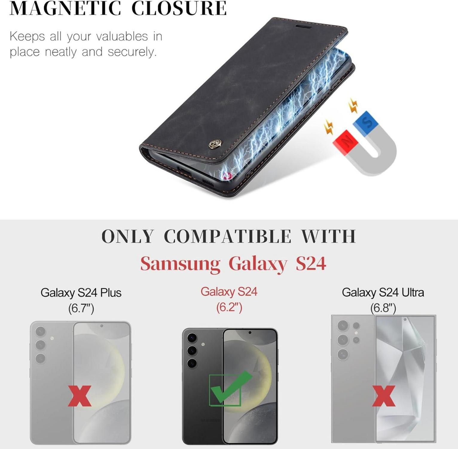Samsung Galaxy S24 5G Flip Case Schwarz PU Lederhülle Magnet