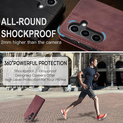 Handyhülle Samsung Galaxy S24 5G Leder Flip Case Weinrot