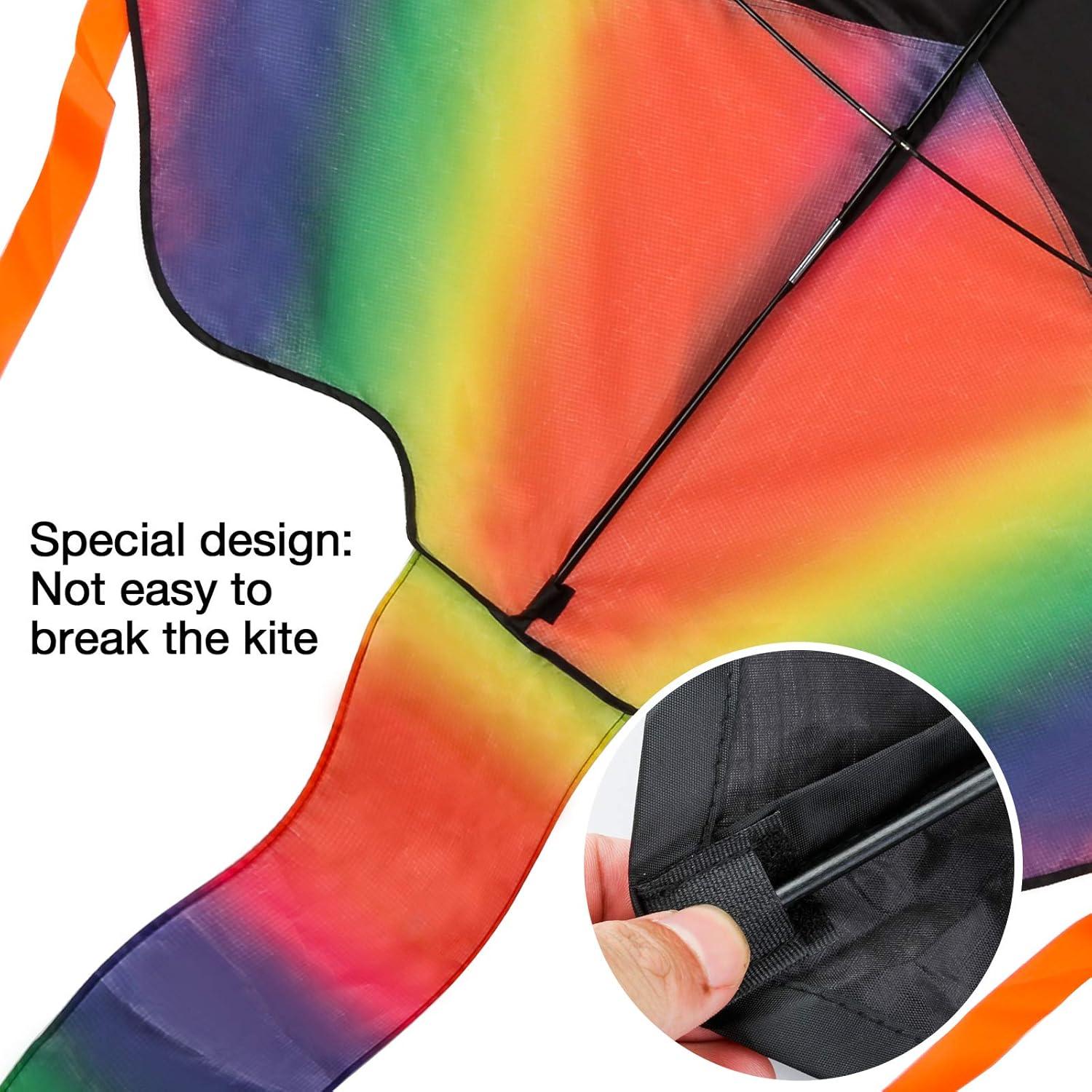 2er Set Große Kinder-Drachen, Regenbogen Einleiner Flugdrachen 108x65cm
