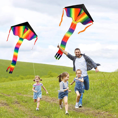 2er Set Regenbogen Kinder-Drachen 108x65cm Einleiner mit 140cm Schwänzen