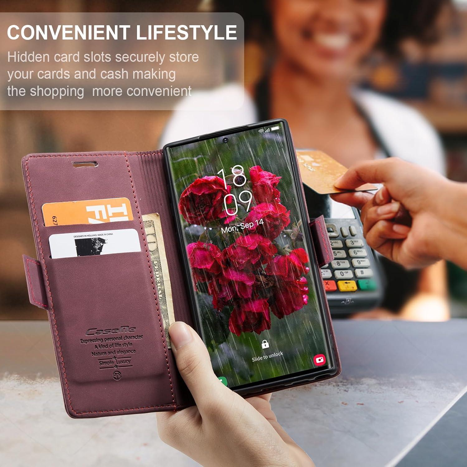 Samsung Galaxy S24 Ultra 5G Handyhülle Leder Flip Case Weinrot