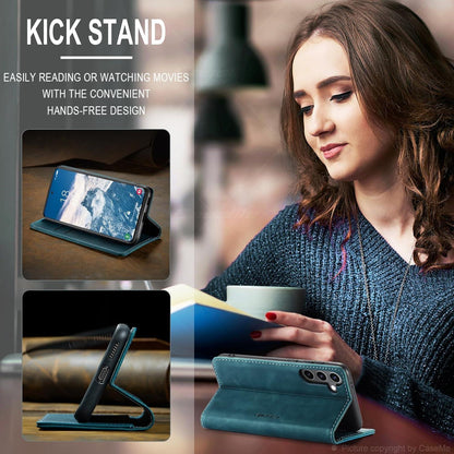 Samsung Galaxy S24+ Plus 5G Handyhülle Leder Blaugrün Standfunktion