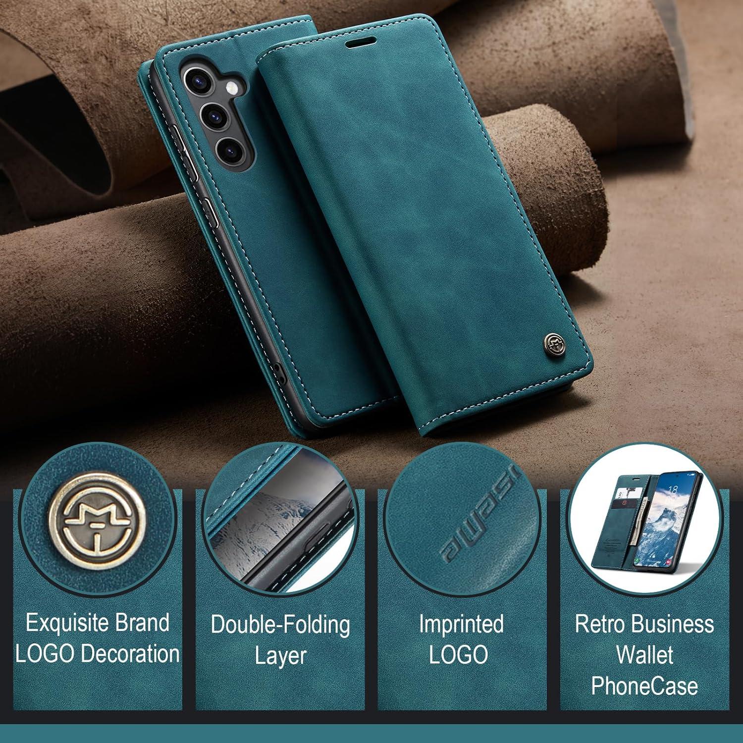 Samsung Galaxy S24+ Plus 5G Handyhülle Leder Blaugrün Standfunktion