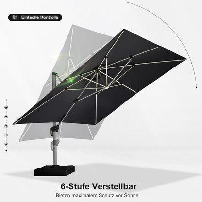 PURPLE LEAF Sonnenschirm LED 365x365cm Ampelschirm UV50+ Stabil Grey