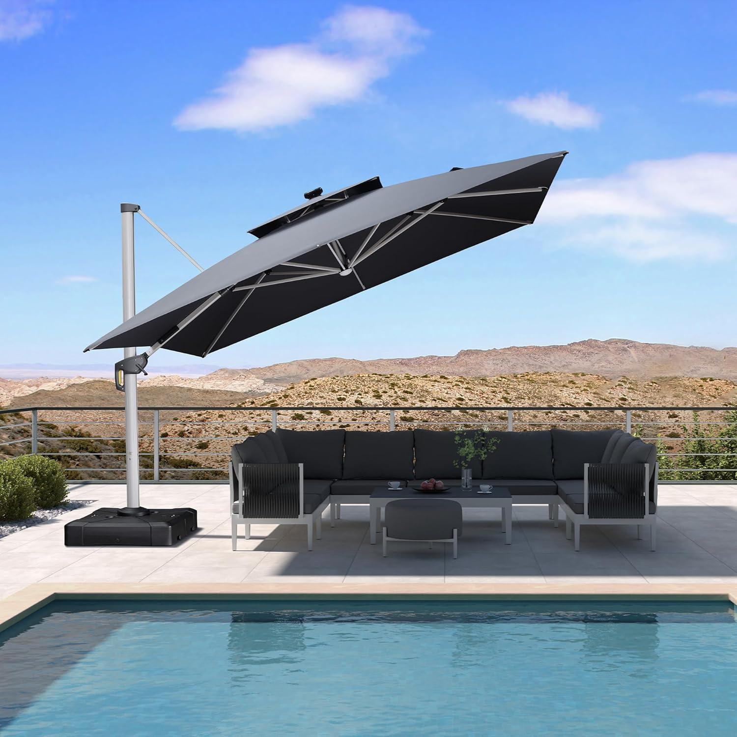 Sonnenschirm LED Beleuchtung 365x365cm Quadrat UV50+ Grey