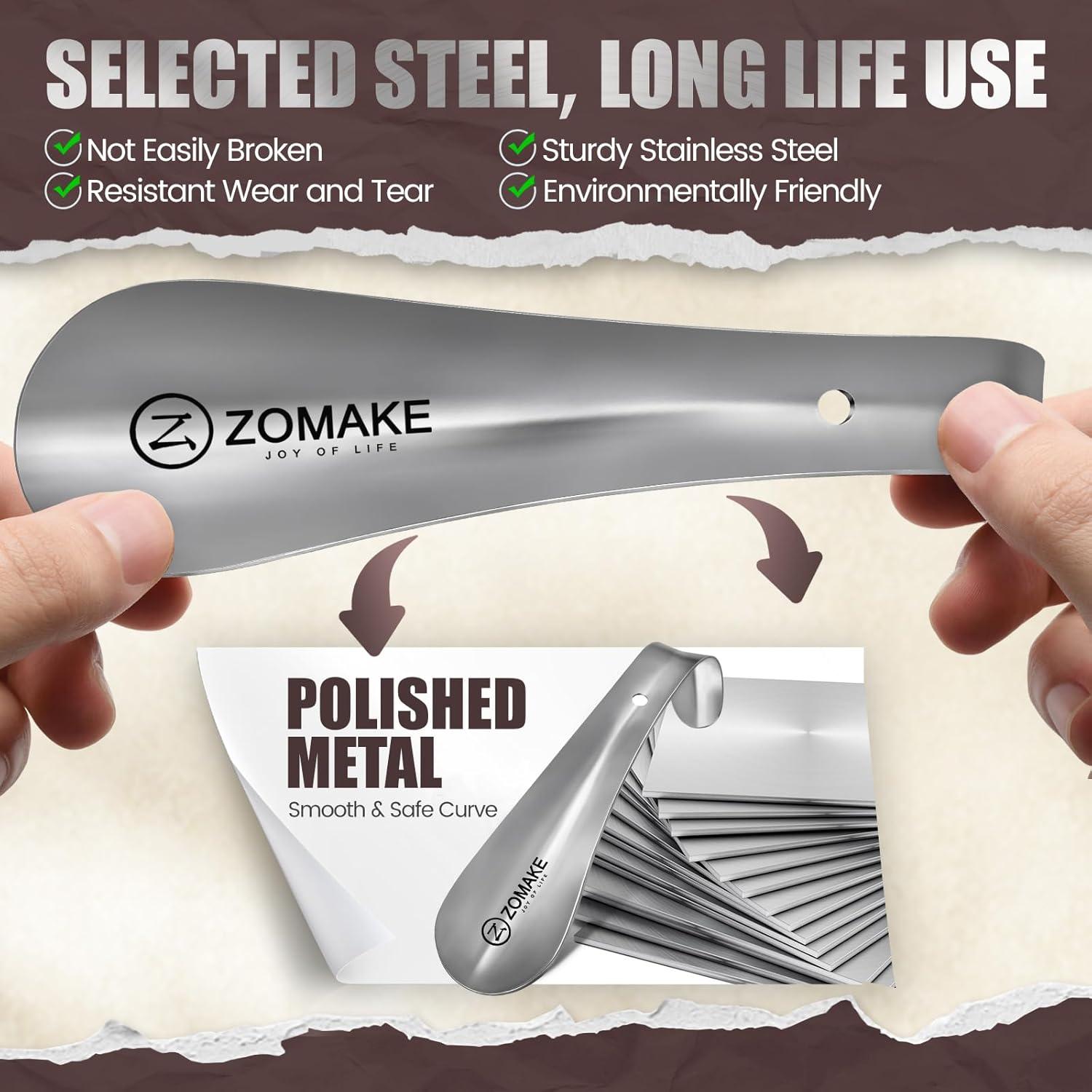 ZOMAKE Mini Schuhlöffel aus Edelstahl 15cm Silber