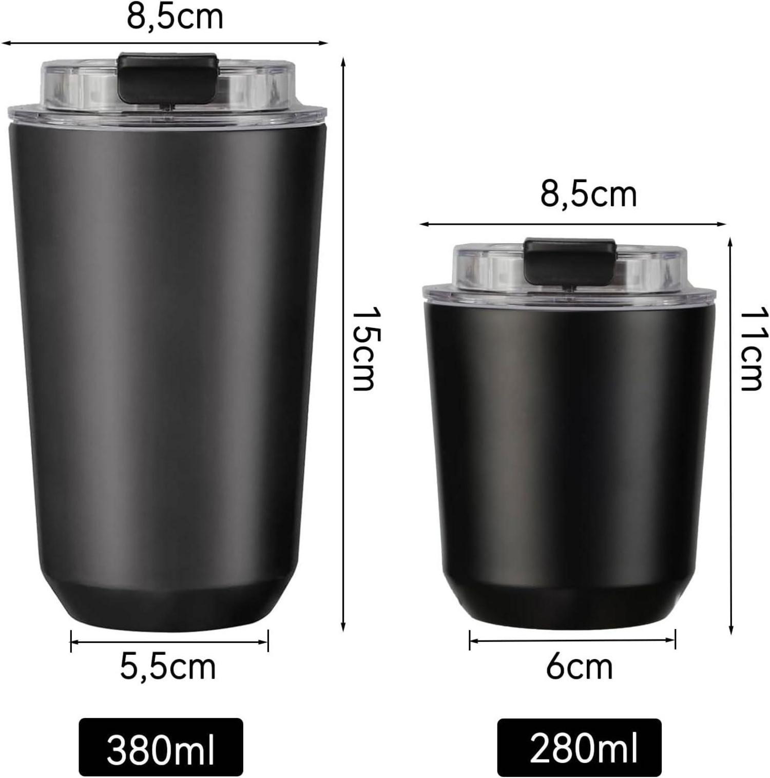 Kaffeebecher to go 380ml Thermobecher Auslaufsicher Schwarz