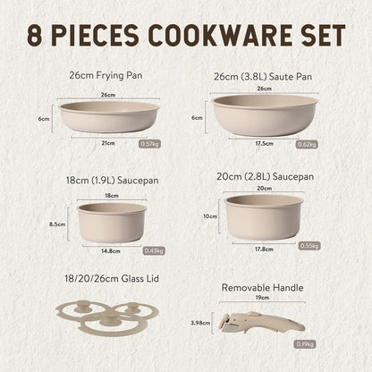 CAROTE Töpfe Pfannen Set 8-teilig abnehmbare Griffe