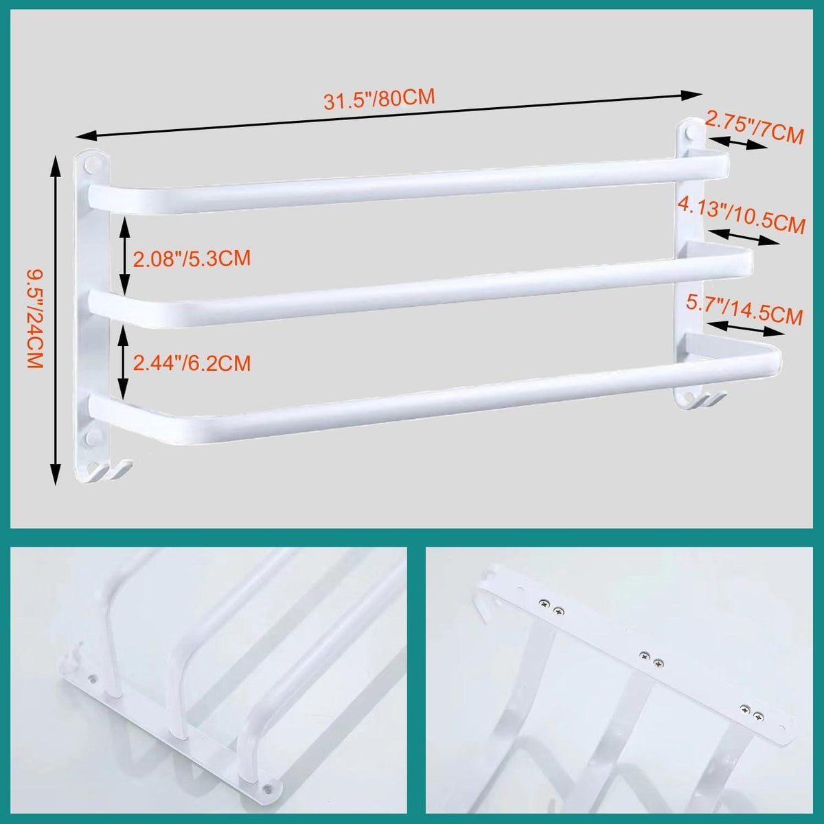 80cm Handtuchhalter ohne Bohren, matt schwarz, Aluminiumlegierung