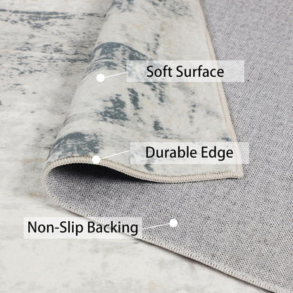 Teppich Moderner Kurzflor Waschbar Rutschfest 120x170cm Beige Blau