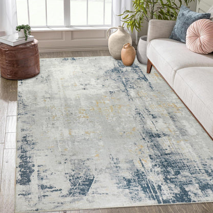 Teppich Moderner Kurzflor Wohnzimmer Schlafzimmer 120x170cm Beige Blau