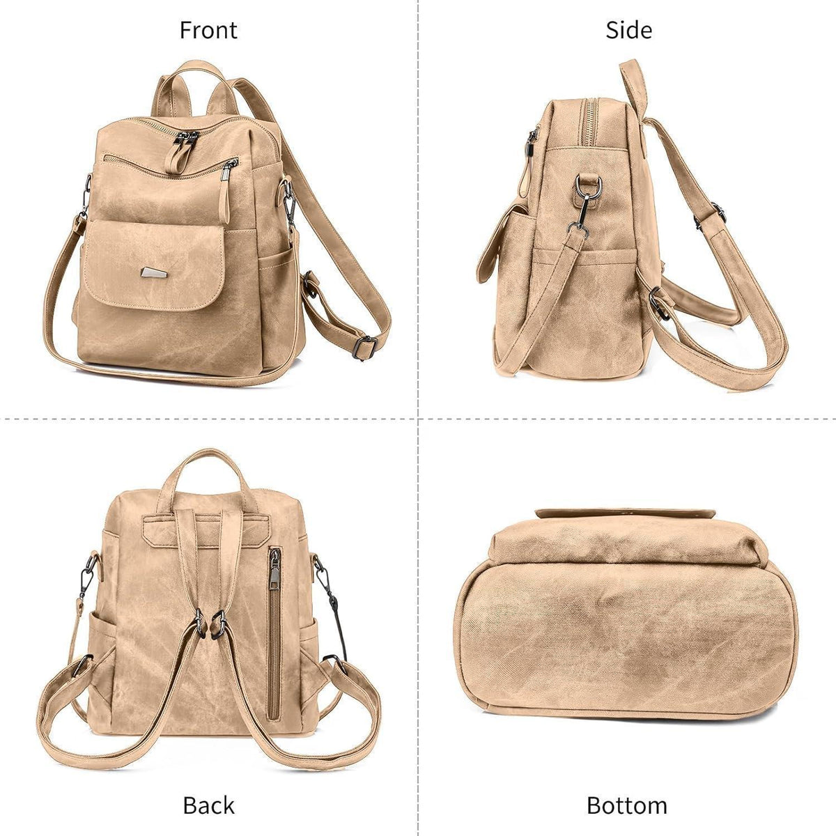 Damen Rucksack Khaki wasserdicht & diebstahlsicher, wandelbar