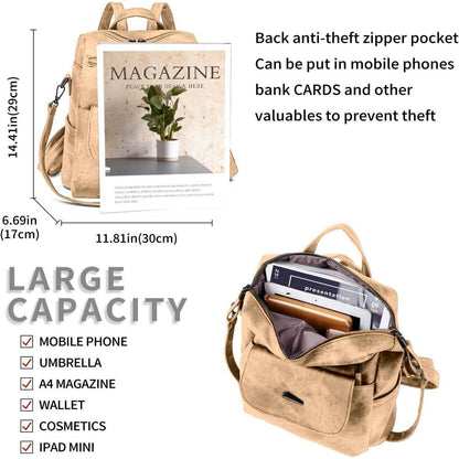 Damen Rucksack Khaki wasserdicht & diebstahlsicher, wandelbar
