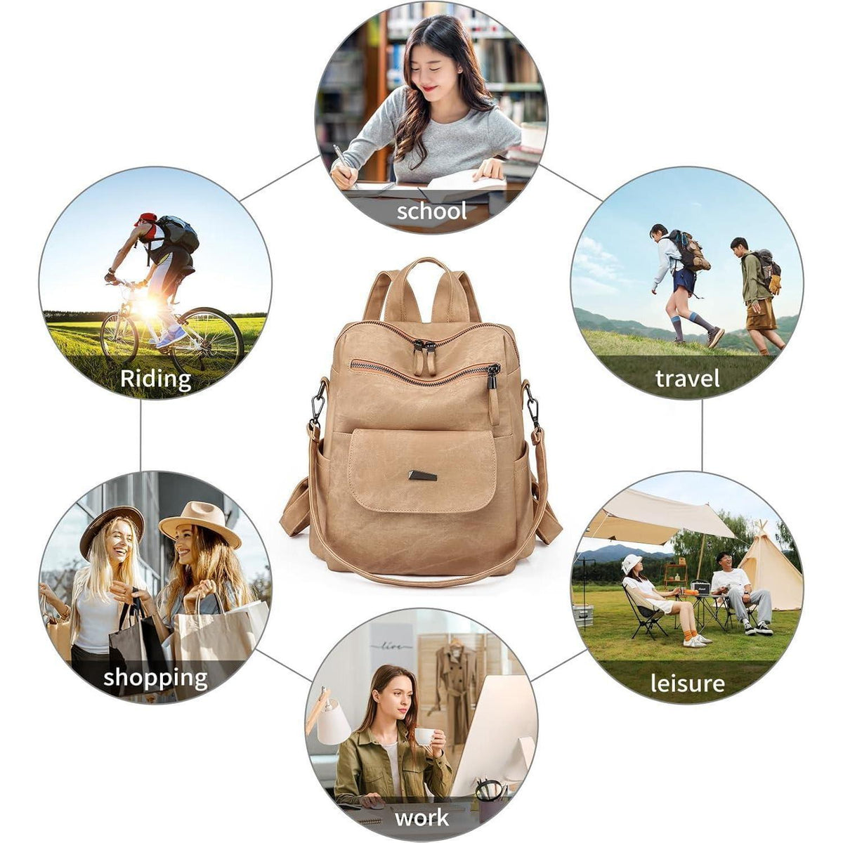Damen Rucksack Khaki wasserdicht & diebstahlsicher, wandelbar