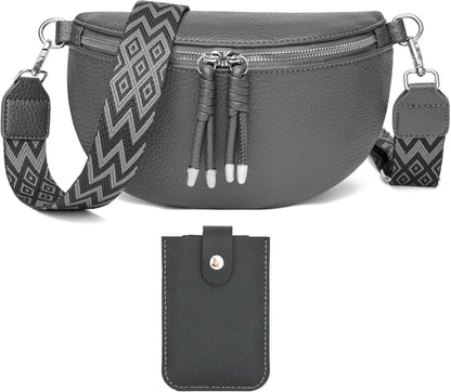Damen Umhängetasche Crossbody Bag mit breitem Gurt in Dunkelgrau