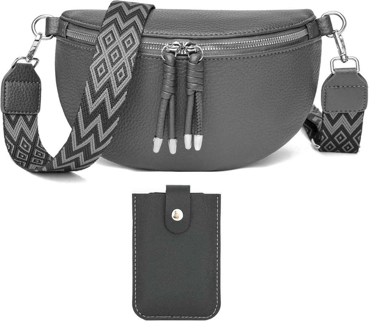 Damen Umhängetasche Crossbody Bag mit breitem Gurt in Dunkelgrau