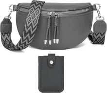 Damen Umhängetasche Crossbody Bag mit breitem Gurt in Dunkelgrau