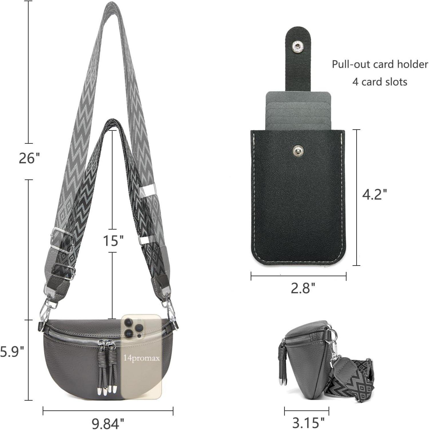 Damen Umhängetasche Crossbody Bag mit breitem Gurt in Dunkelgrau