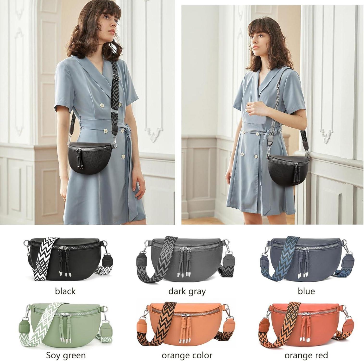 Umhängetasche Damen Crossbody Bag mit breitem Schultergurt dunkelgrau