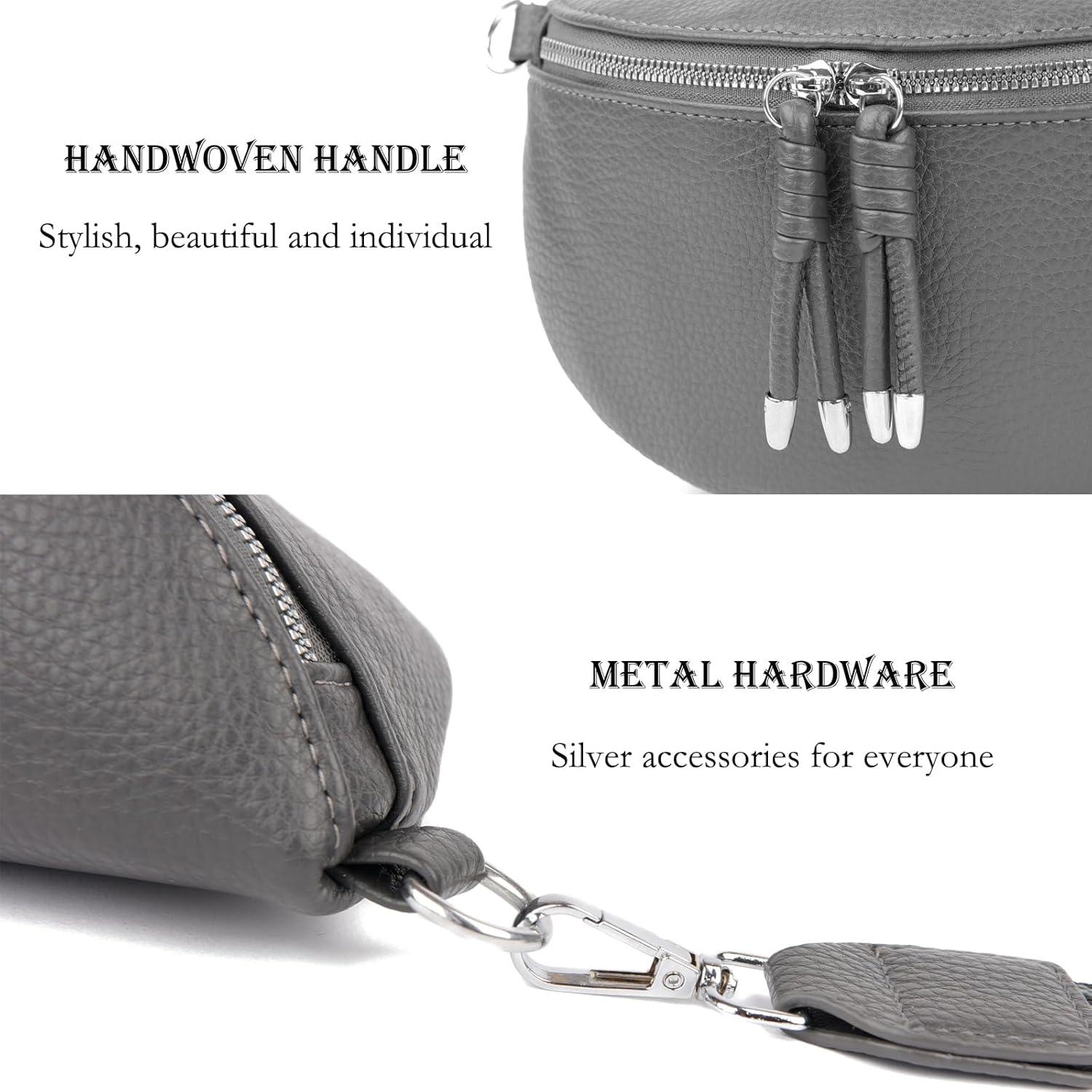 Damen Umhängetasche Crossbody Bag Breiter Gurt Dunkelgrau nachhaltiges Leder