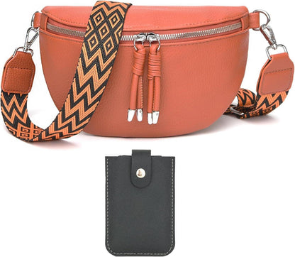 Leder Umhängetasche Damen Crossbody Bag Breiter Gurt Dunkelgrau