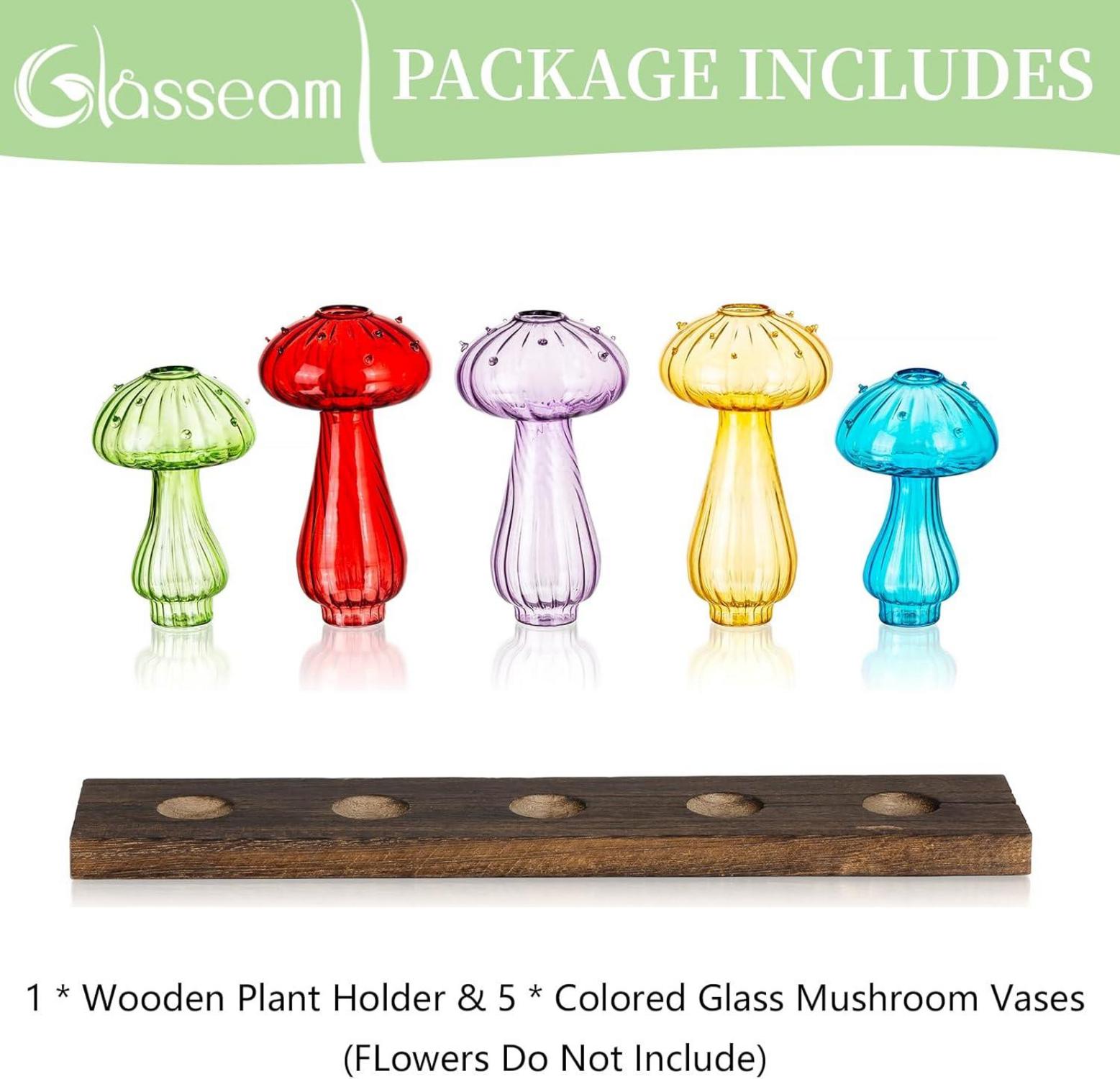 Moderne Pilzglasvase Set 5 bunte Blumenvasen Mini Tischdeko