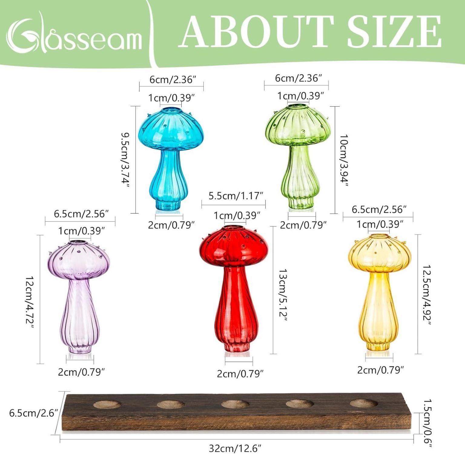 Pilzmotiv Glasvase 5er Set bunt - Blumenvasen modern & klein