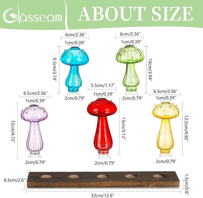 Pilzmotiv Glasvase 5er Set bunt - Blumenvasen modern & klein