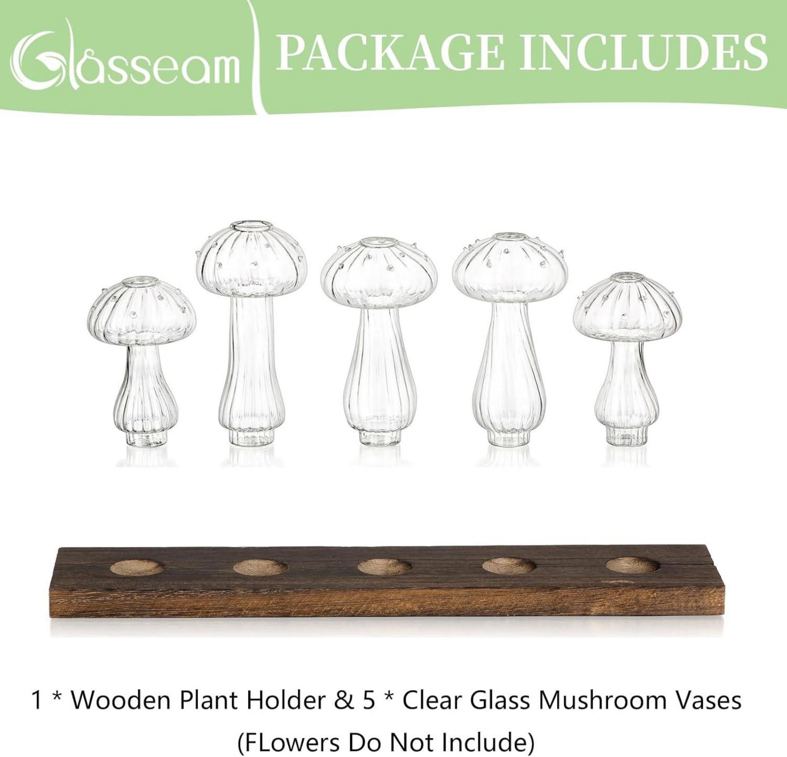 Mini Pilz Glas Vasen 5er Set Klar Deko Wohnzimmer Tischdeko