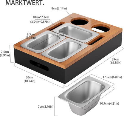 Sofa Organizer mit Snackschalen und Lagerplätzen in Holzoptik