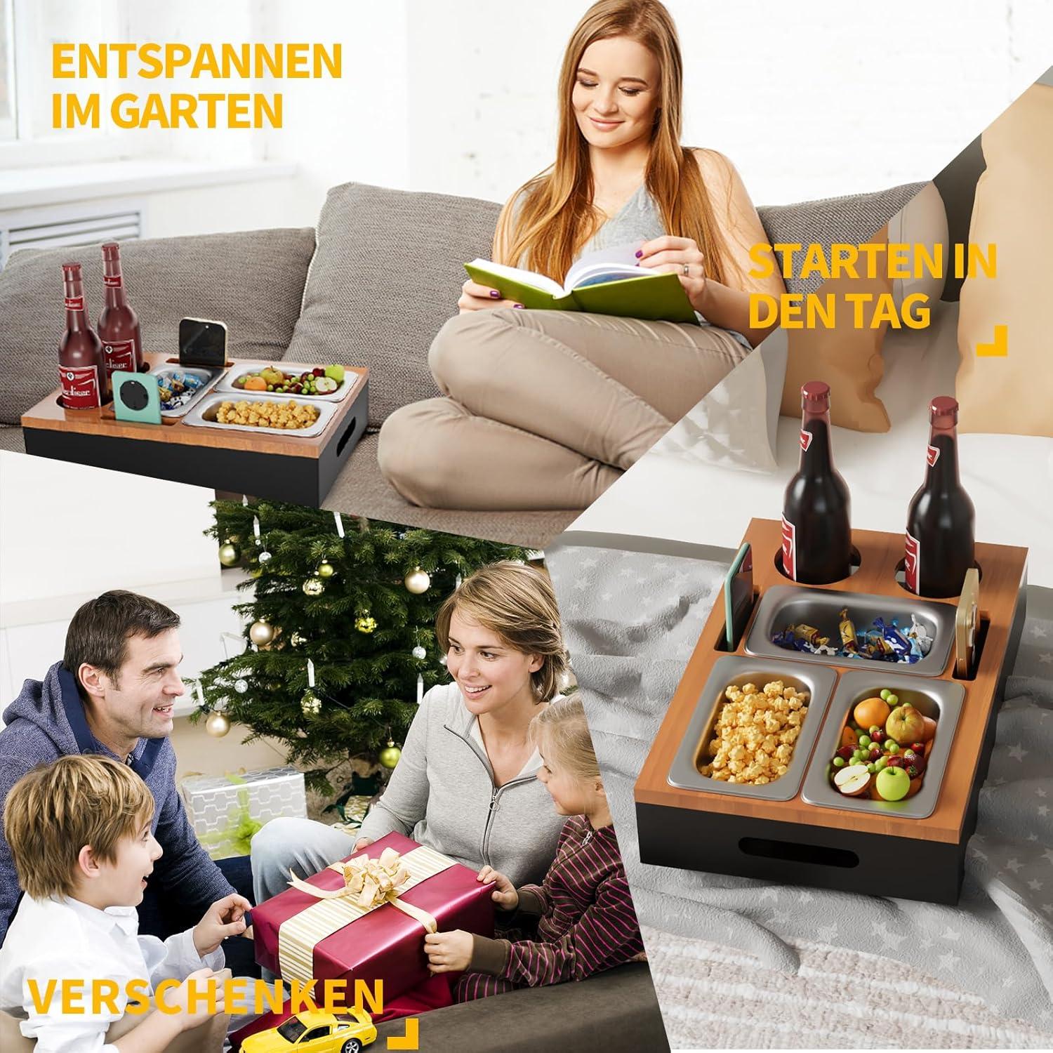 Couchbar Organizer für Sofa Beistelltisch Holz Bier Geschenke Männer