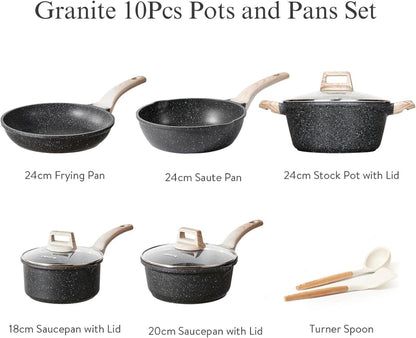 CAROTE Granit Antihaft-Töpfe und Pfannen-Set - Hohe
