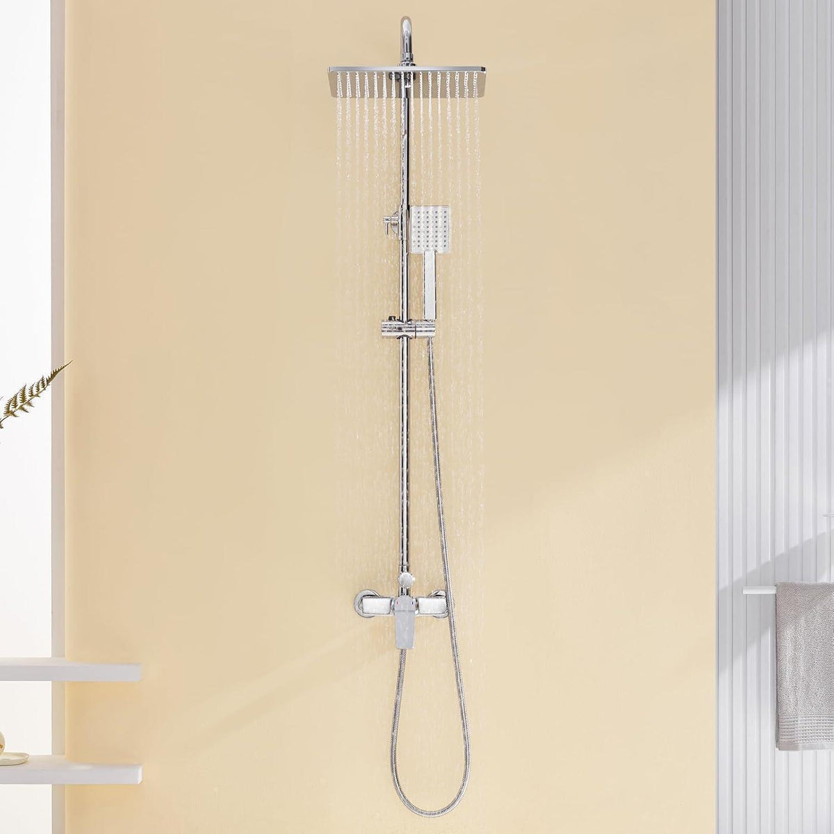 Höhenverstellbare Duscharmatur Komplettset mit Regendusche & Handbrause