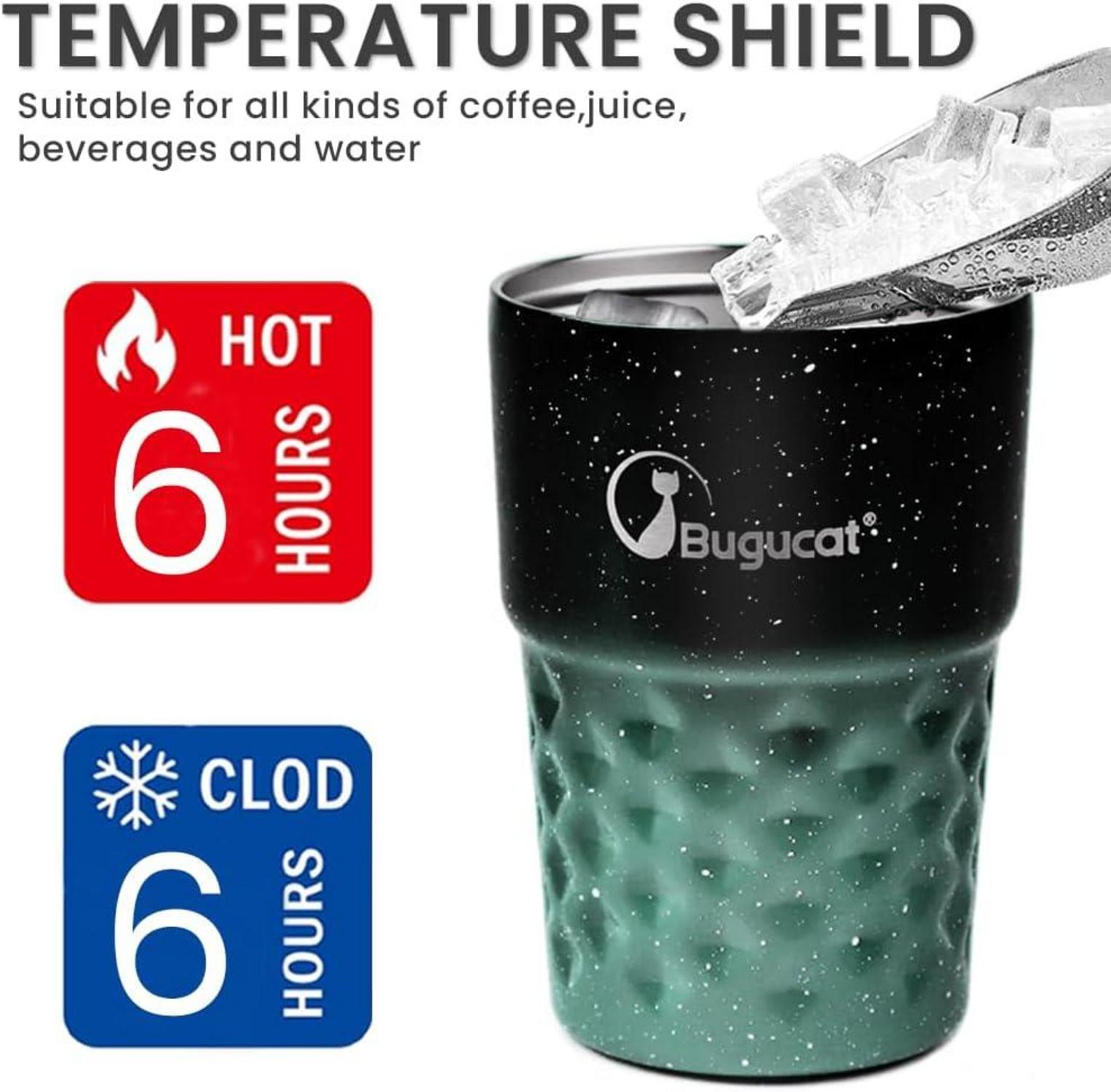 Bugucat Kaffeebecher To Go 360ML Edelstahl Isolierbecher Strohhalm Grün