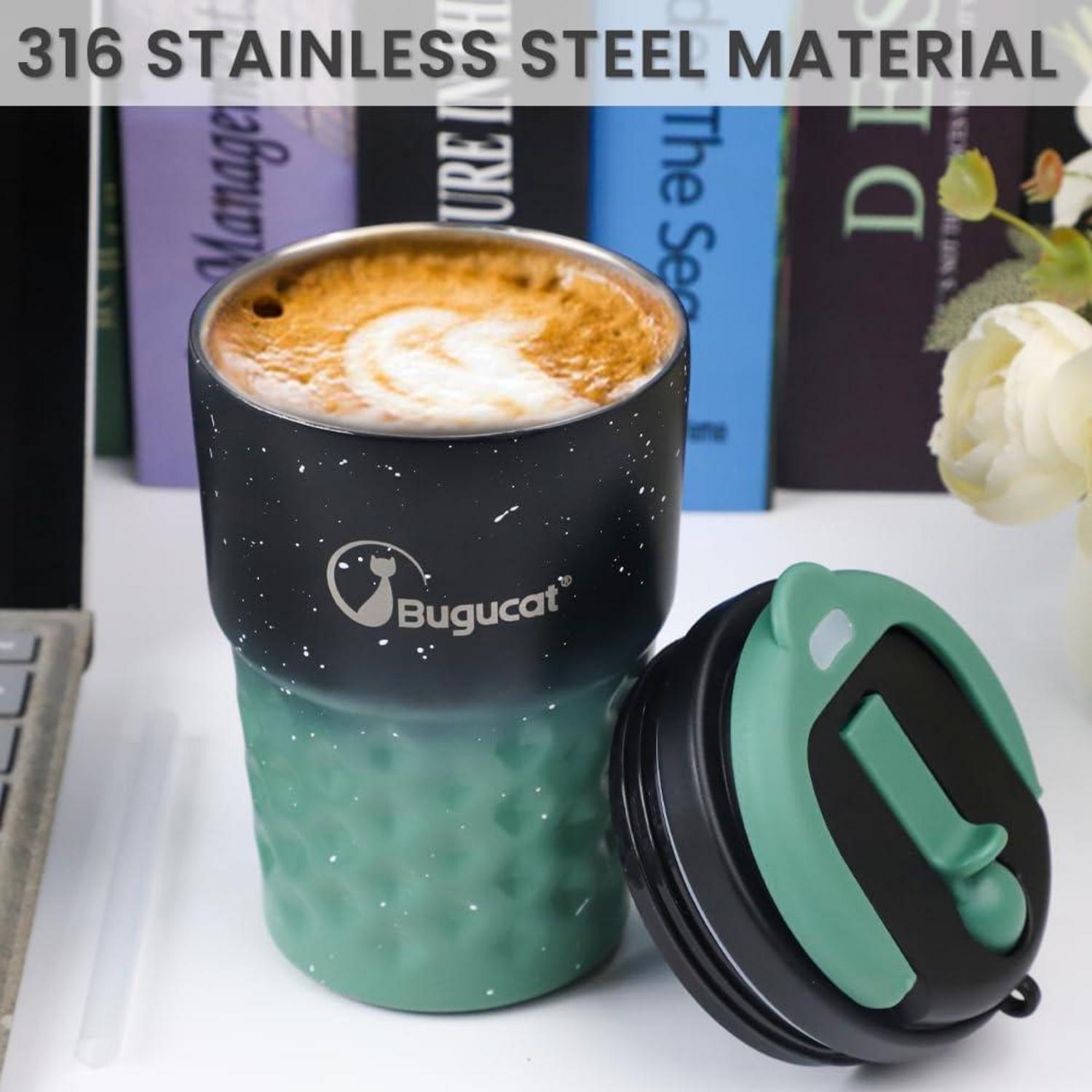 Bugucat Kaffeebecher To Go 360ML Edelstahl Thermobecher Strohhalm Isoliert