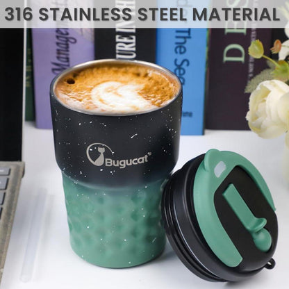 Bugucat Kaffeebecher To Go 360ML Edelstahl Thermobecher Strohhalm Isoliert