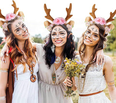 Reh Geweih Haarreif mit Blumen Damen Mädchen Fasching Halloween