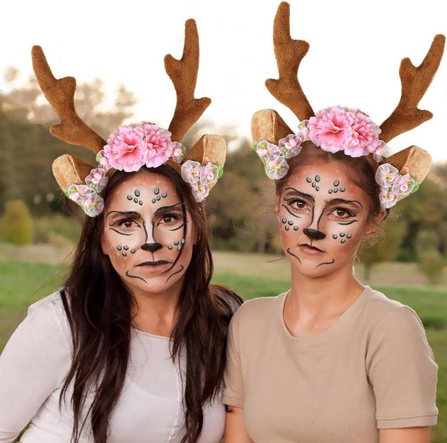 Karneval Kostüm Damen Mädchen Reh Geweih Haarreif Blumen Halloween