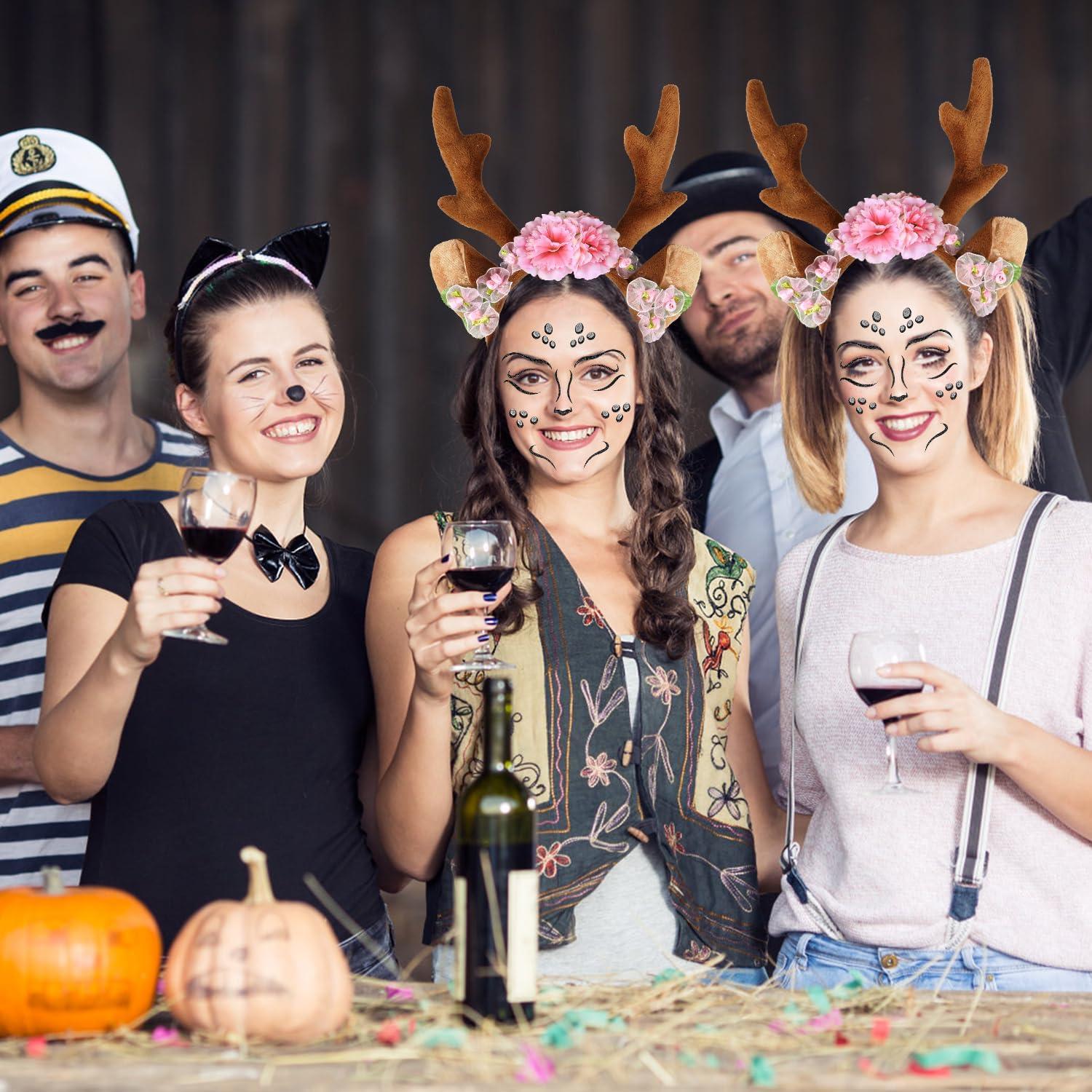Karneval Kostüm Damen Mädchen Reh Geweih Haarreif Blumen Halloween
