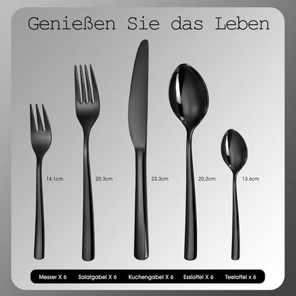 Besteckset Edelstahl Schwarz 30-teilig für 6 Personen