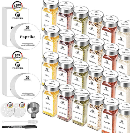 24 Gewürzgläser Eckig 120ml mit Streueinsatz Borosilikatglas