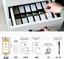 24 Gewürzgläser Eckig 120ml mit Streueinsatz und Etiketten