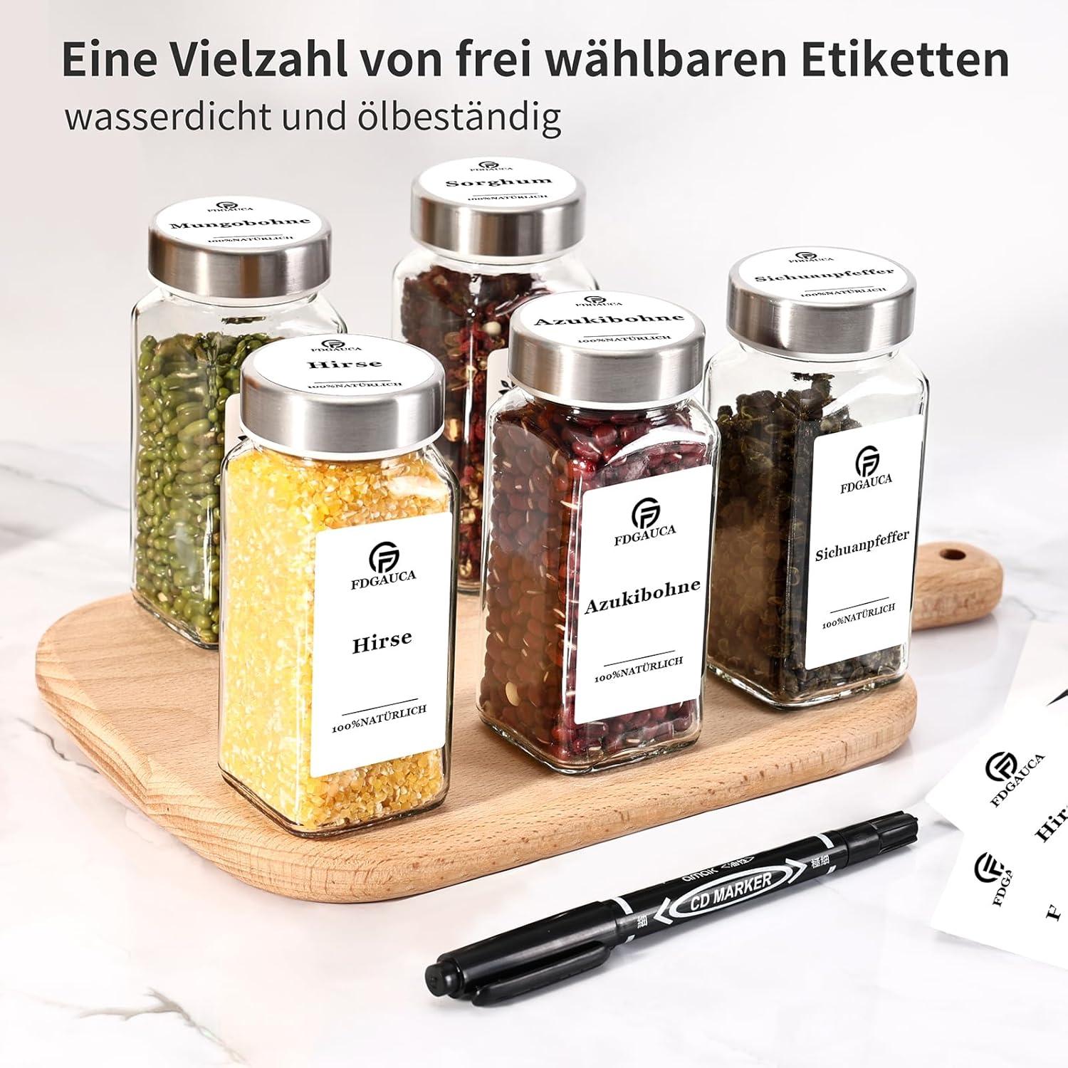 24 Gewürzgläser Eckig Deutsche Gewürzgläser 120ml Set